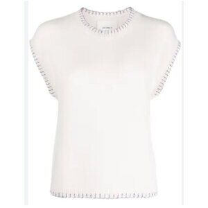 Lisa Yang cashmere sweater size 1 small whipstitched trim cream Sleeveless NWT